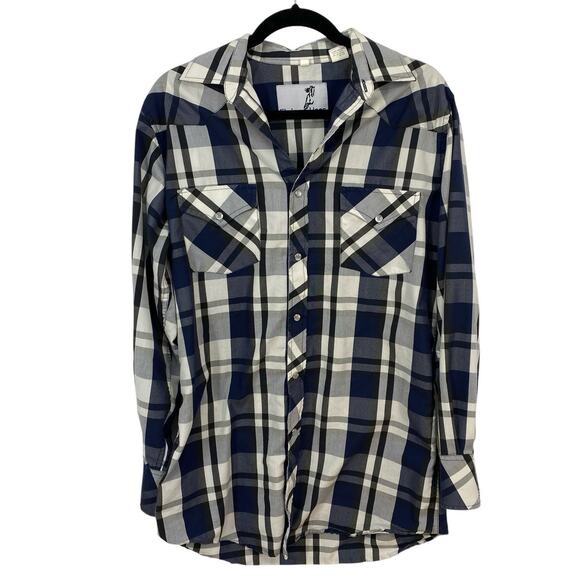 Flying Hoss Pearl Snap Shirt Men size Medium Plaid Long Sleeve Western Ranch - Picture 11 of 11